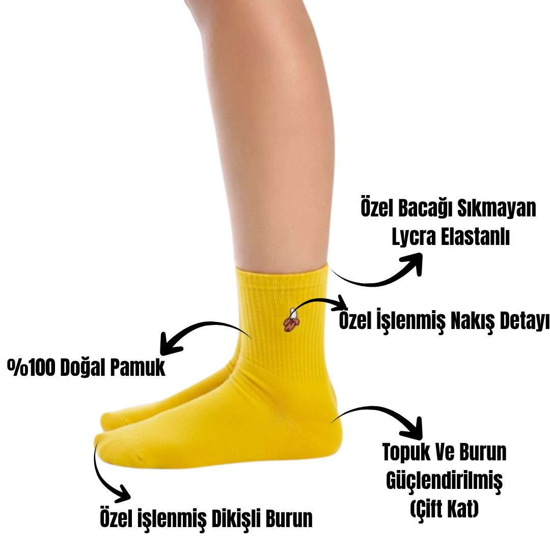 AYDK™ Premium Çorap – Meyve Nakışlı 6’lı Çorap Seti