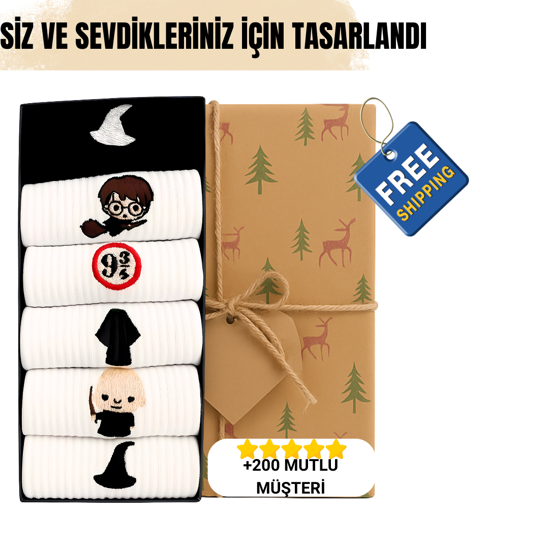 AYDK™ Premium Çorap – Harry Potter Nakışlı 6’lı Çorap Seti