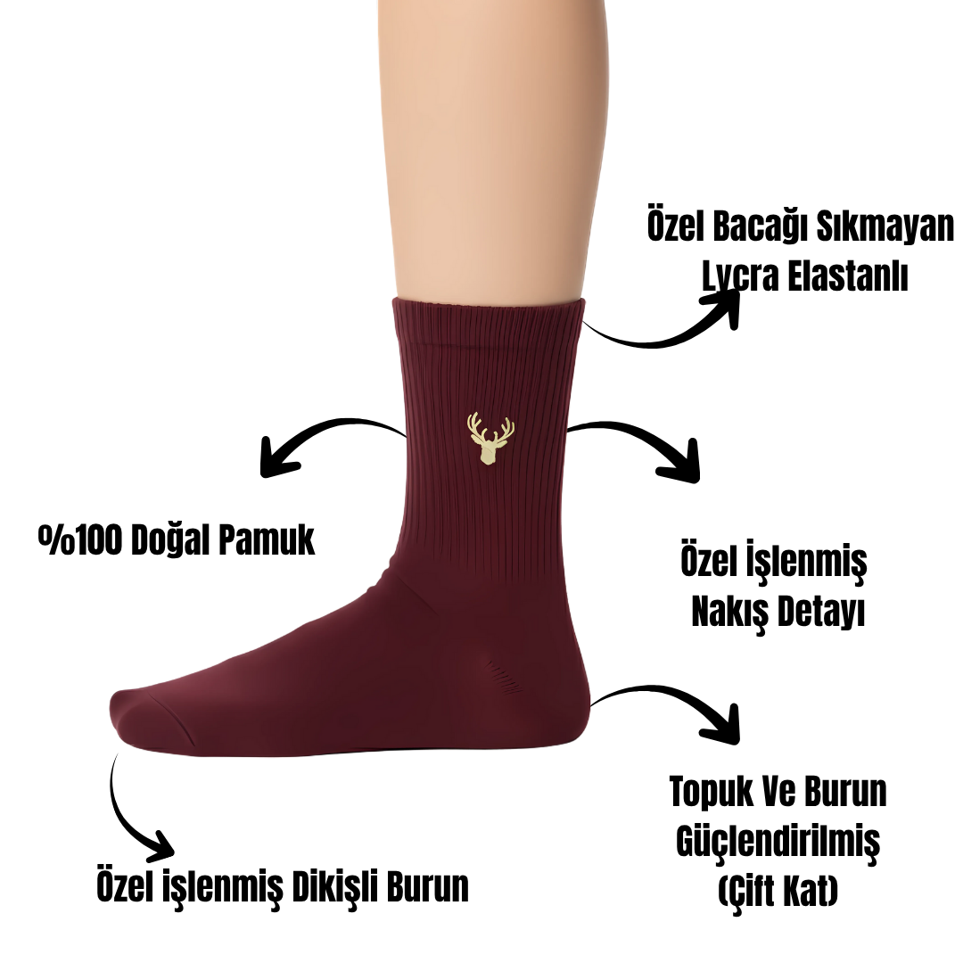 AYDK™ Premium Çorap – Geyik Nakışlı 6’lı Çorap Seti
