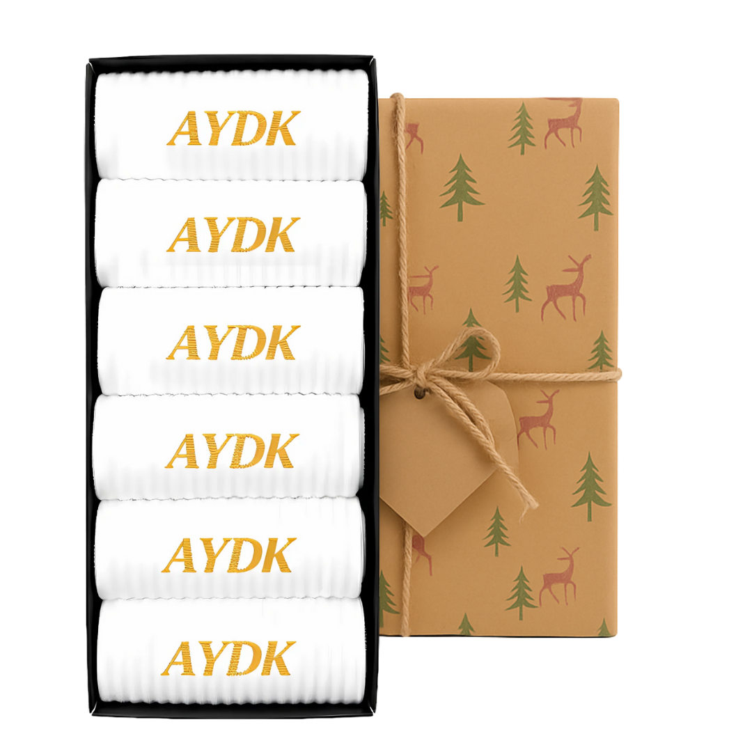 AYDK™ Premium Çorap – Kişiye Özel Nakışlı 6’lı Beyaz Çorap Seti