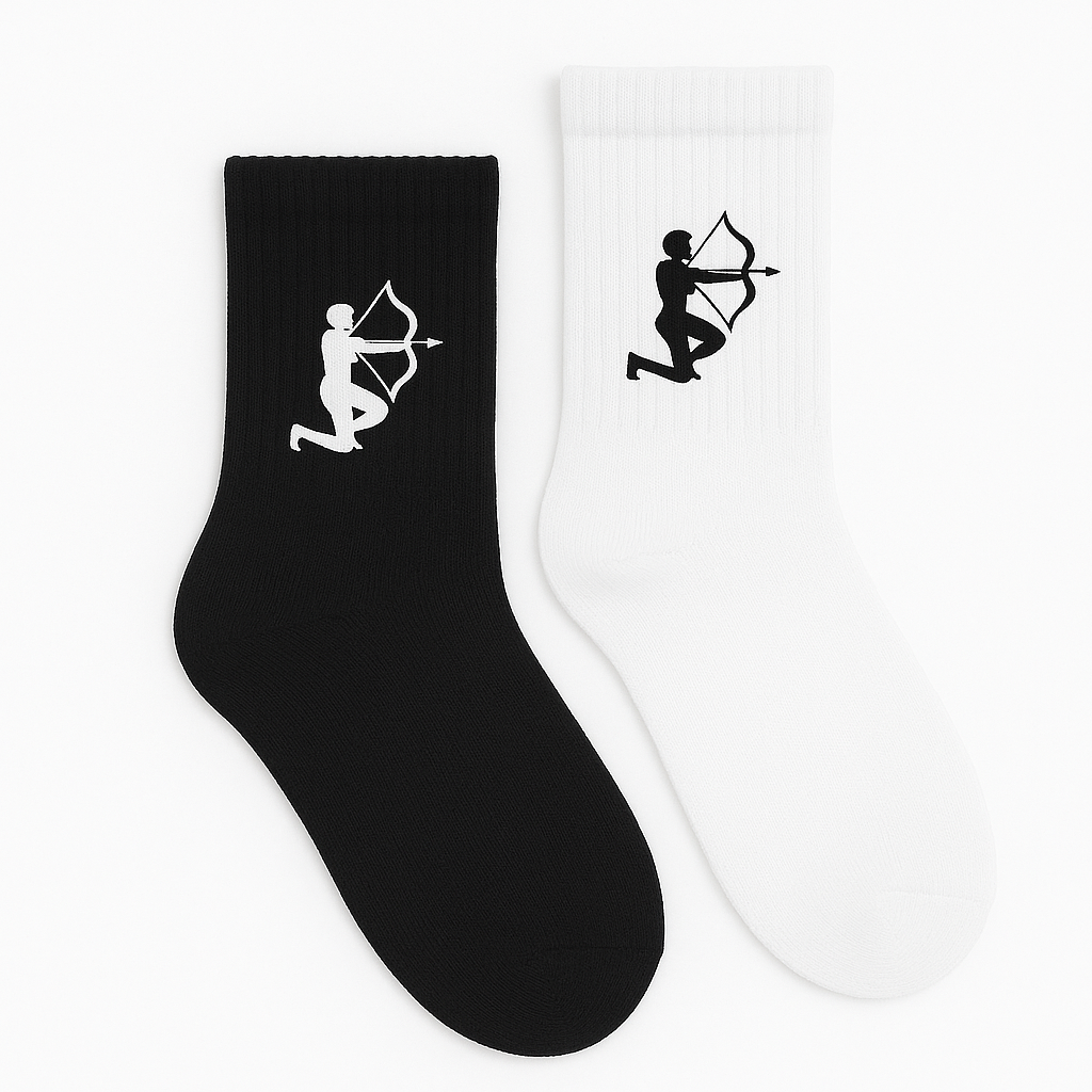 Yay Burcu Nakışlı Astrolojik Casual Yazlık Kışlık Pamuklu Unisex Siyah Beyaz 2 Çift Çorap Seti.