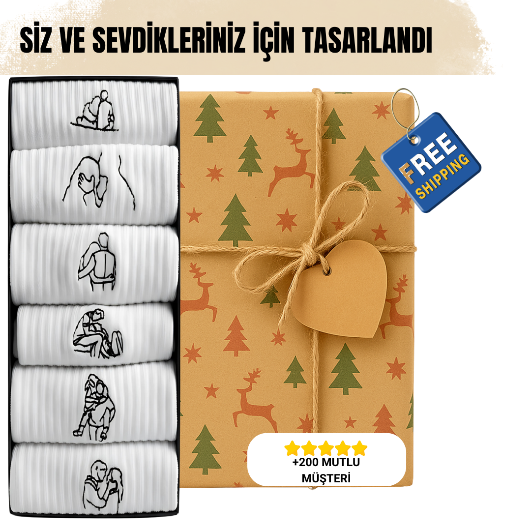 AYDK™ Premium Çorap – Silüet Nakışlı 6’lı Çorap Seti
