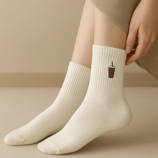 Ice Latte Nakışlı Tekli Unisex Soket Çorap