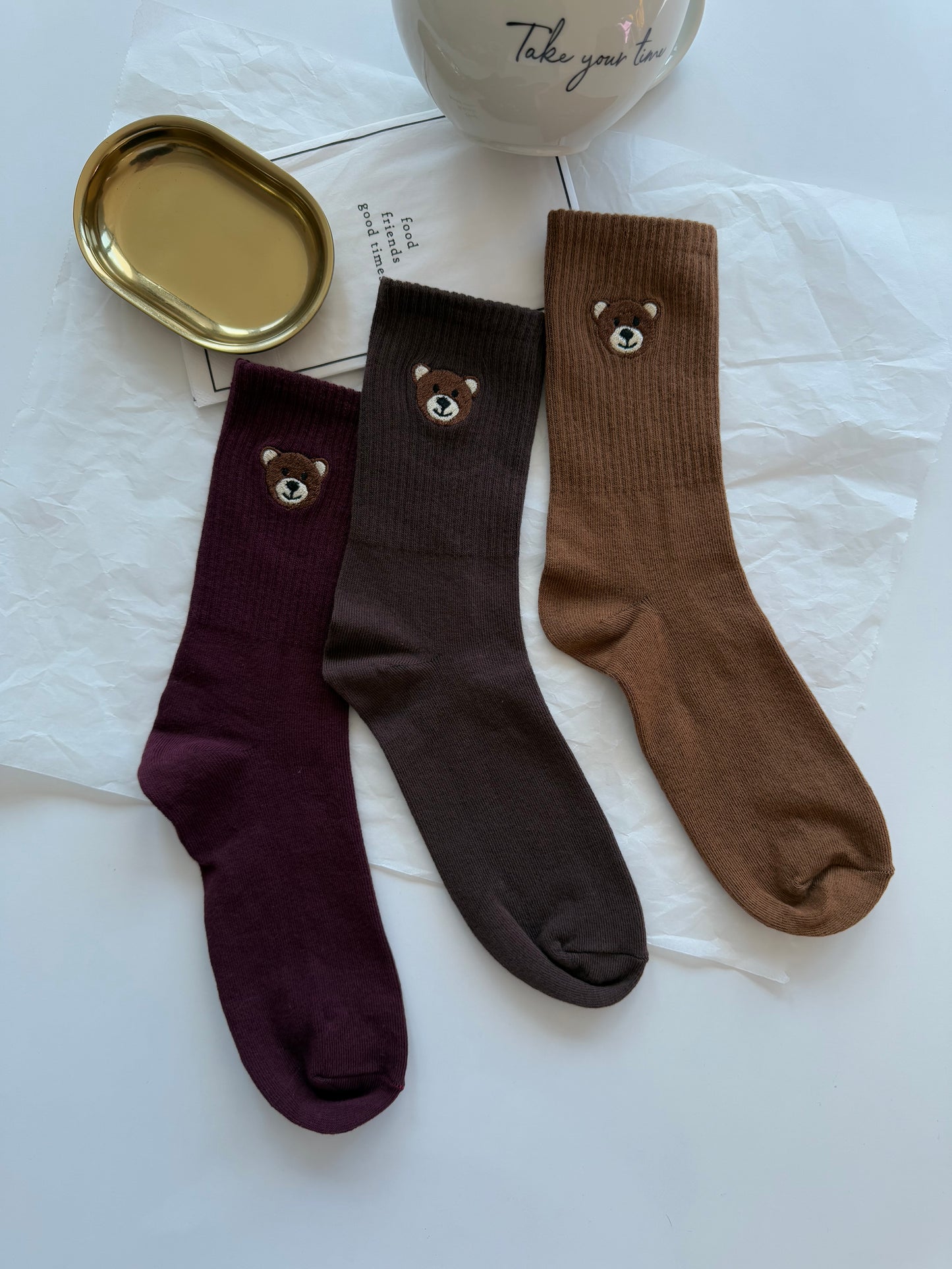 Ayı Tedy Nakışlı Sevimli Yazlık Kışlık 3 Renk Unisex 3 Çift Soket Çorap Seti