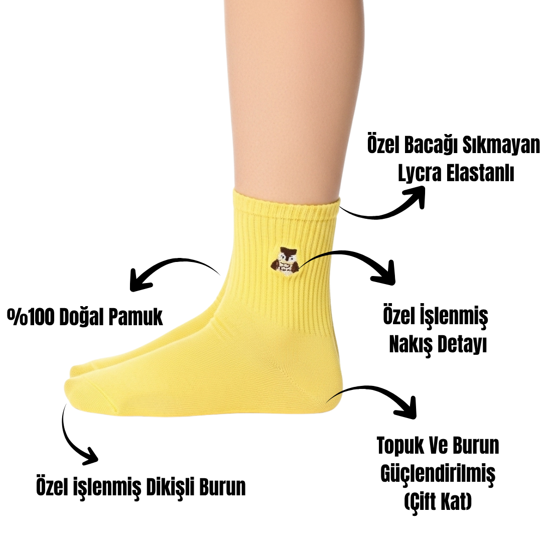 AYDK™ Premium Çorap – Sevimli Hayvan Nakışlı 6’lı Çorap Seti