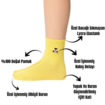 AYDK™ Premium Çorap – Sevimli Hayvan Nakışlı 6’lı Çorap Seti