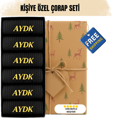 AYDK™ Premium Çorap – Kişiye Özel Nakışlı 6’lı Siyah Çorap Seti