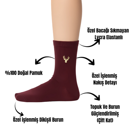 AYDK™ Premium Çorap – Geyik Nakışlı 6’lı Çorap Seti