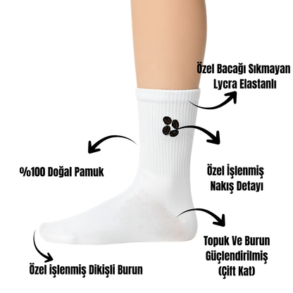 AYDK™ Premium Çorap – Kahve Nakışlı 6’lı Çorap Seti