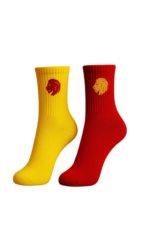 Taraftar 2 Çift Sarı Kırmızı Aslan Nakışlı Casual Yazlık Kışlık Unisex Soket Tenis Taraftar Çorap