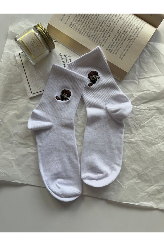 Harry Potter Nakışlı Beyaz Unisex Yazlık Kışlık Sevimli Soket Çorap