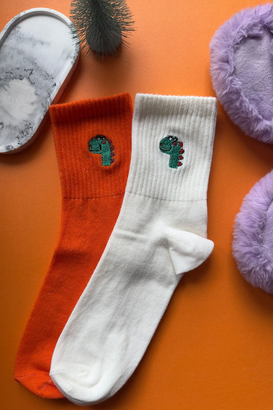 Sevimli Ejderha Nakışlı Unisex Yazlık Kışkık Casual Renkli Soket Çorap Seti 2Çift