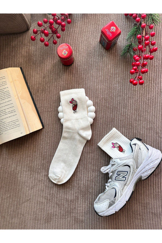 Tekli Piglet Nakışlı Yazlık Kışlık Casual Soket Tenis Çorap