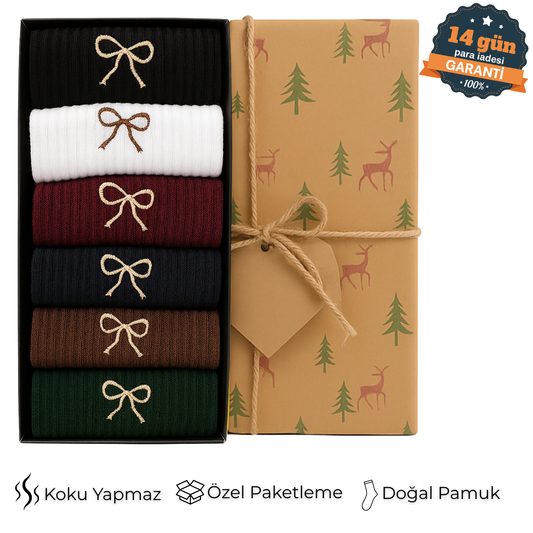 AYDK™ Premium Çorap – Fiyonk Nakışlı 6’lı Çorap Seti