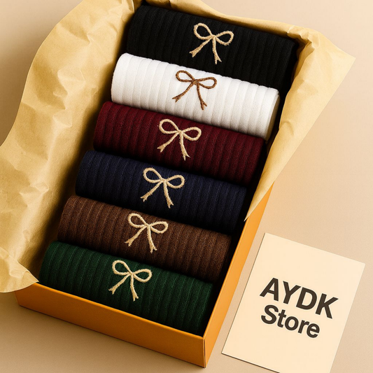 AYDK™ Premium Çorap – Fiyonk Nakışlı 6’lı Çorap Seti