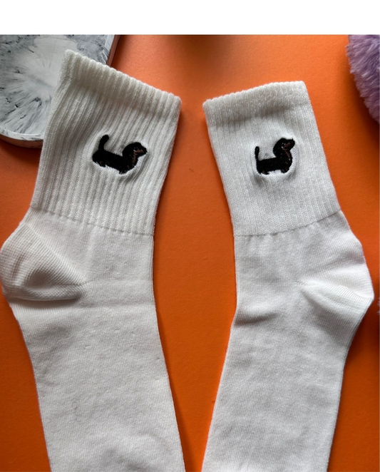 Sevimli Sosis Köpek Nakışlı Unisex Beyaz Yazlık Kışlık Casual Soket Çorap