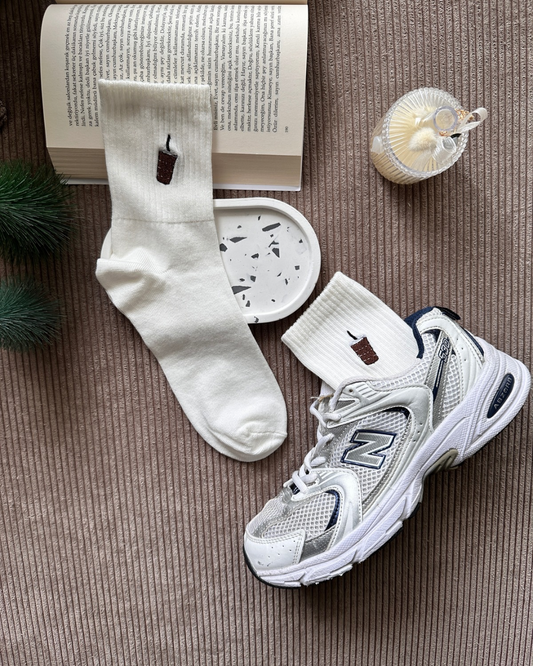 Ice Latte Nakışlı Tekli Unisex Soket Çorap