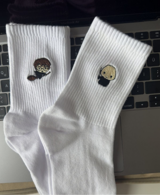 2Çift Harry Potter Lord Voldemort Koleksiyonluk Beyaz Yazlık Kışlık Soket Pamuklu Unisex Soket Çorap Seti