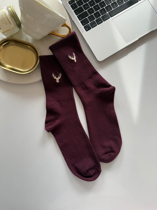 Geyik Nakışlı Renkli Yazlık Kışlık Pamuklu Unisex Soket Çorap