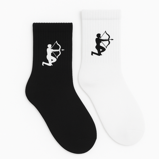 Yay Burcu Nakışlı Astrolojik Casual Yazlık Kışlık Pamuklu Unisex Siyah Beyaz 2 Çift Çorap Seti.