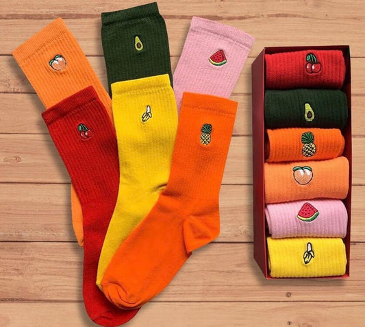 Unisex 6’lı Premium Meyve Nakışlı Çorap Seti